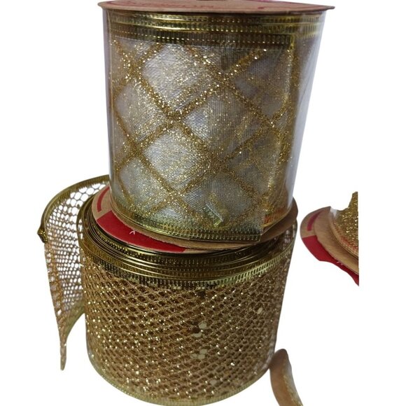 Meedee 2.5" Wired Edge Glitter Christmas Ribbon Set 6 Rolls Gold & White 36 Yard - Picture 10 of 10